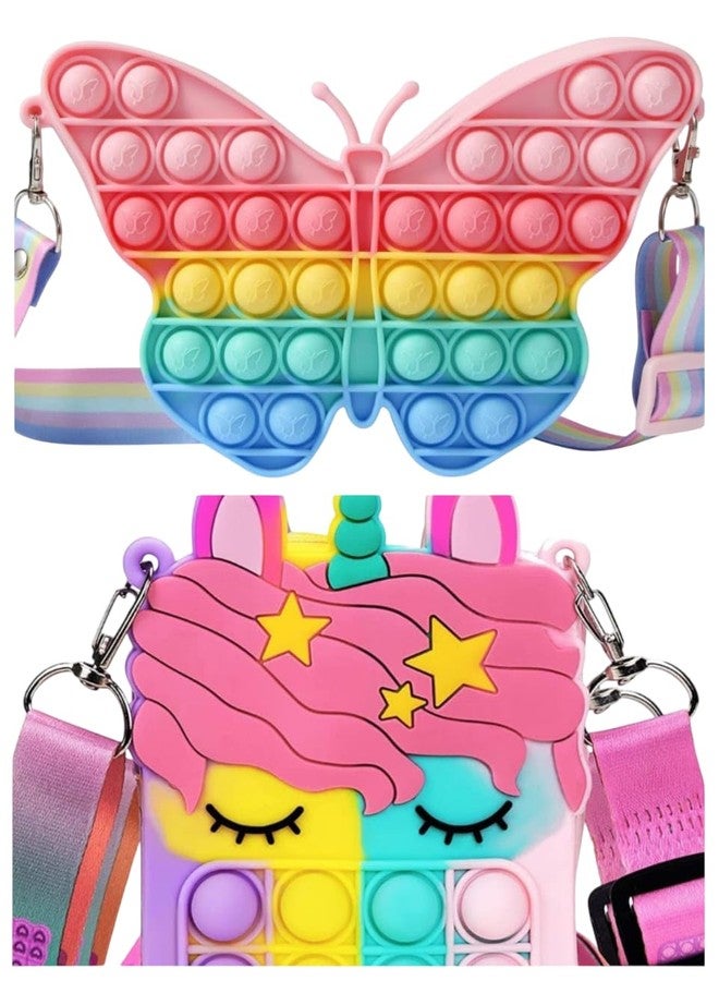Napp Mall حقيبة NAPP MALL Combo Crossbody Popit للأطفال، حقيبة Popit للبنات، لعبة Pop It Fidget، حقيبة كتف، حقيبة Fidget، ألعاب تخفيف التوتر، حقيبة poppet للأطفال، حقيبة popping للأطفال (فراشة صغيرة وحيد القرن) - Image 1